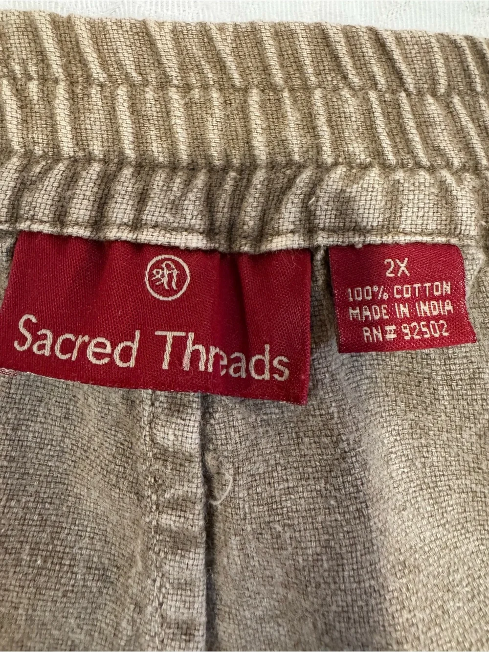 Sacred Threads Pants Womens 2X Brown Cotton Pull On Boho Lagenlook Wide Leg